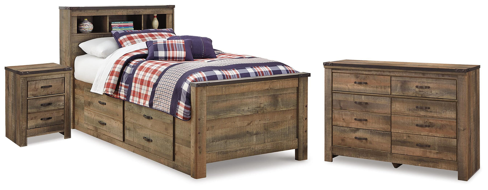 Trinell Bookcase Storage Bed, Dresser and Nightstand (B446-SI)