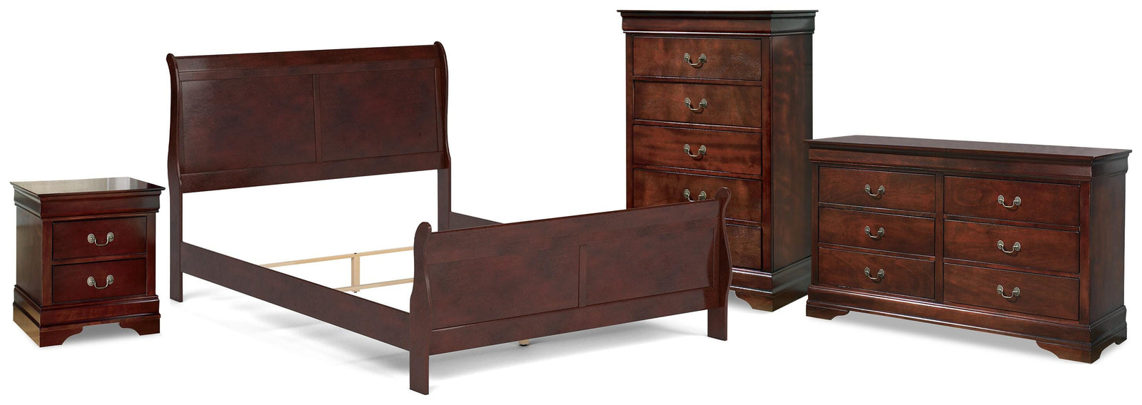 Alisdair Queen Sleigh Bed, Dresser, Mirror, 2 Chests and 2 Nightstands - Reddish Brown (B376-SI)