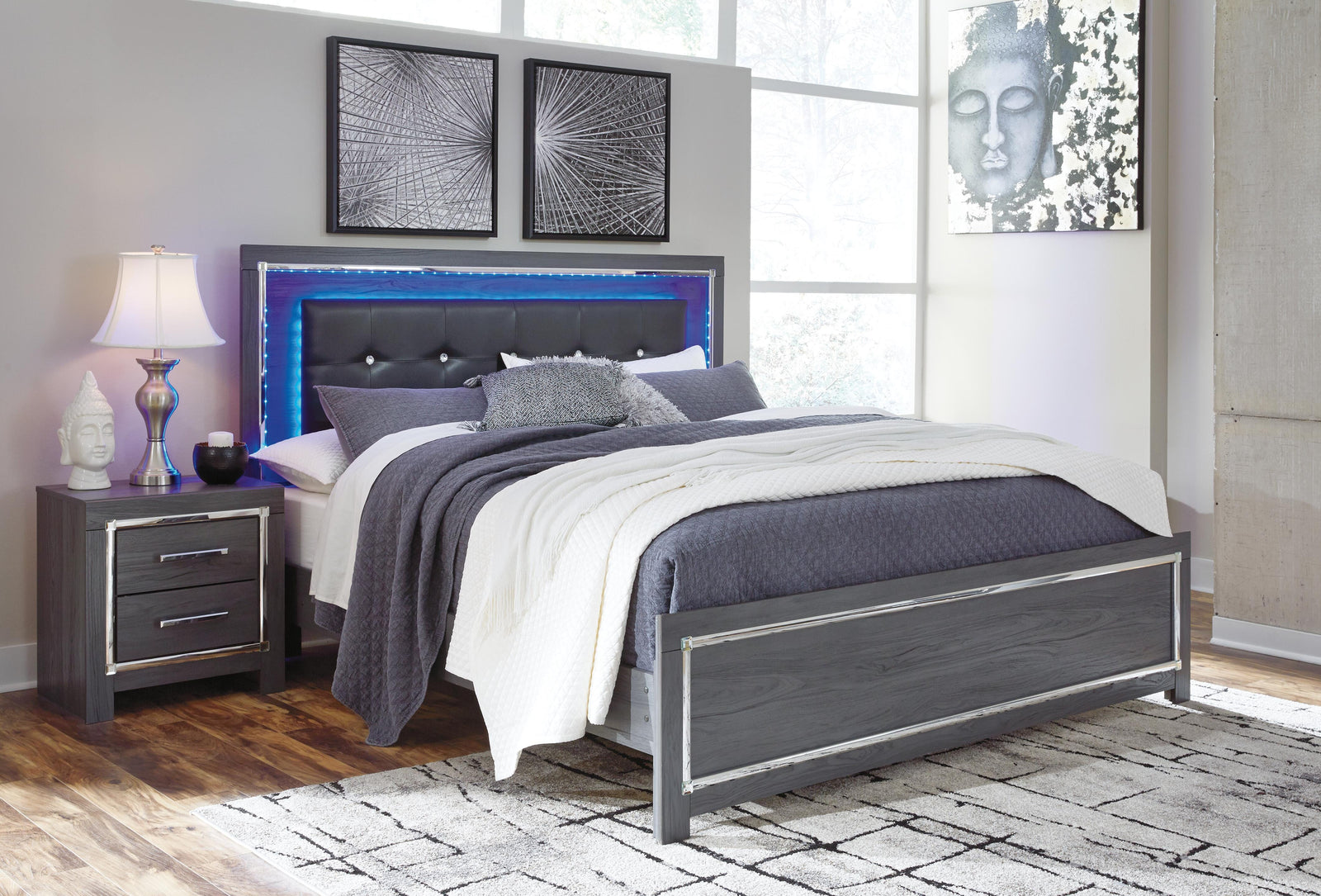 Lodanna Upholstered Panel Bed, Dresser and Nightstand - Gray (B214-SI) - Image 8