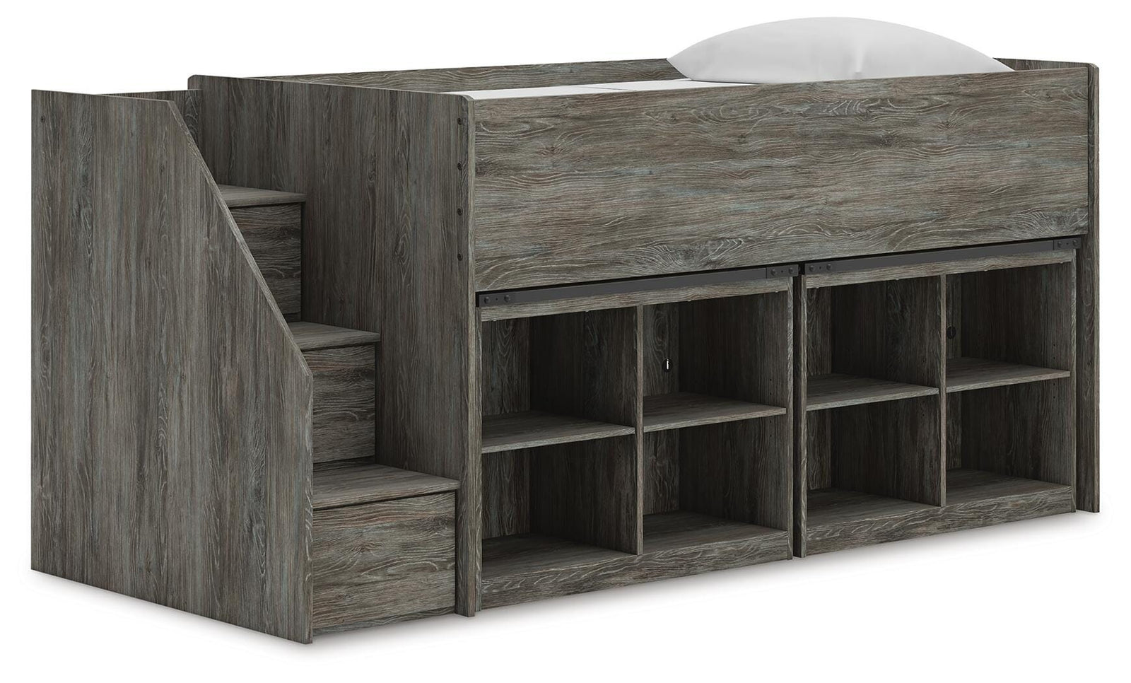 Frandern Loft Bed with Bookcase Storage (Youth) - Warm Gray (B4480-SI)