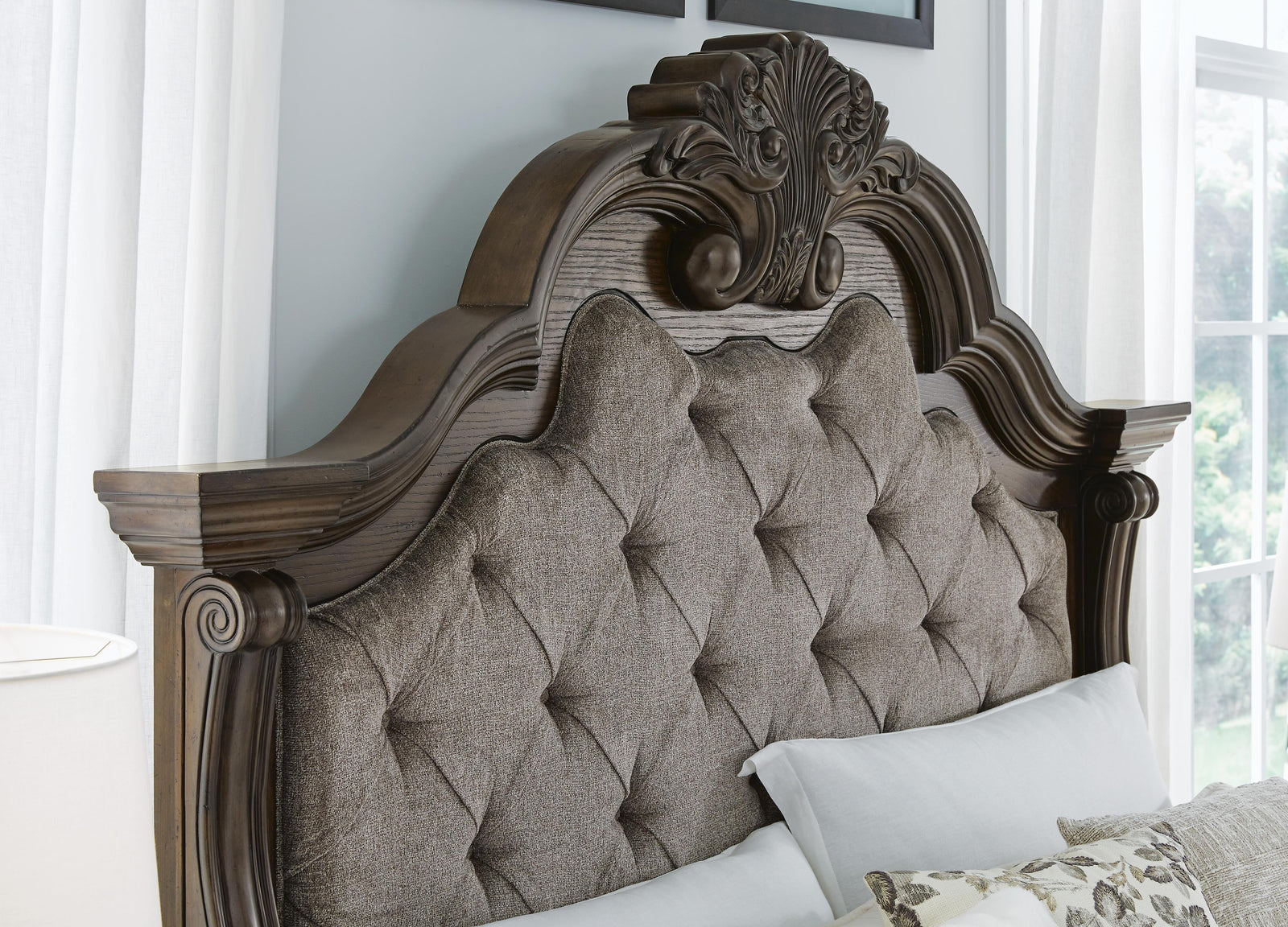 Maylee Upholstered Bed, Dresser and Mirror - Dark Brown (B947-SI) - Image 11
