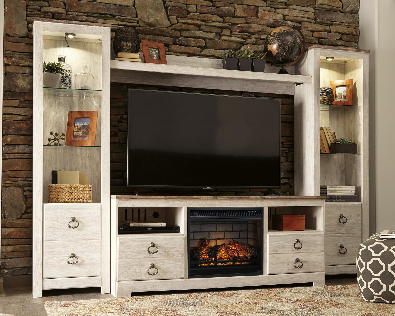 Willowton 4-Piece Entertainment Center with Electric Fireplace (W267-SI) - Image 2