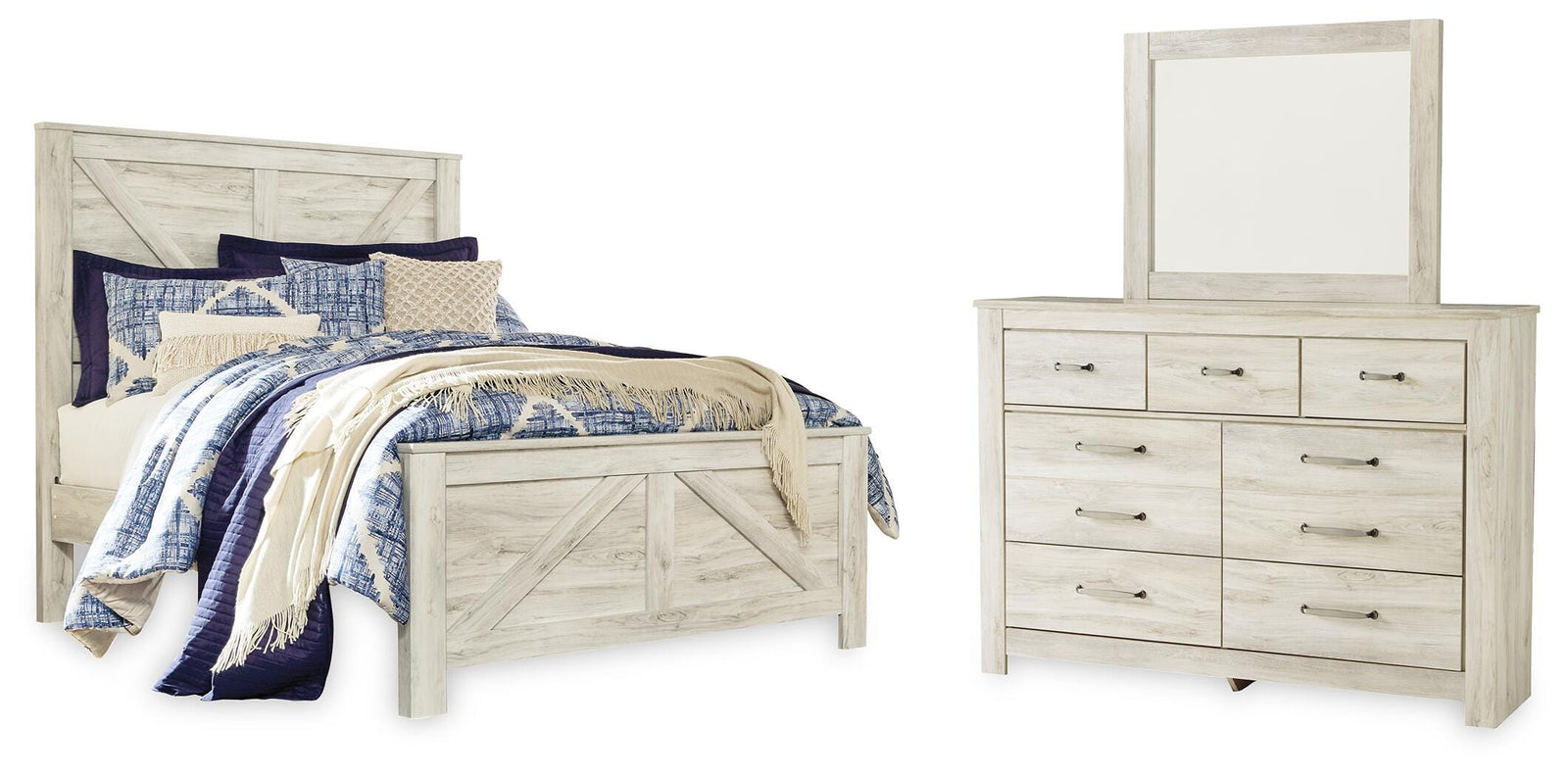 Bellaby Crossbuck Panel Bed, Dresser and Mirror (B331-SI)