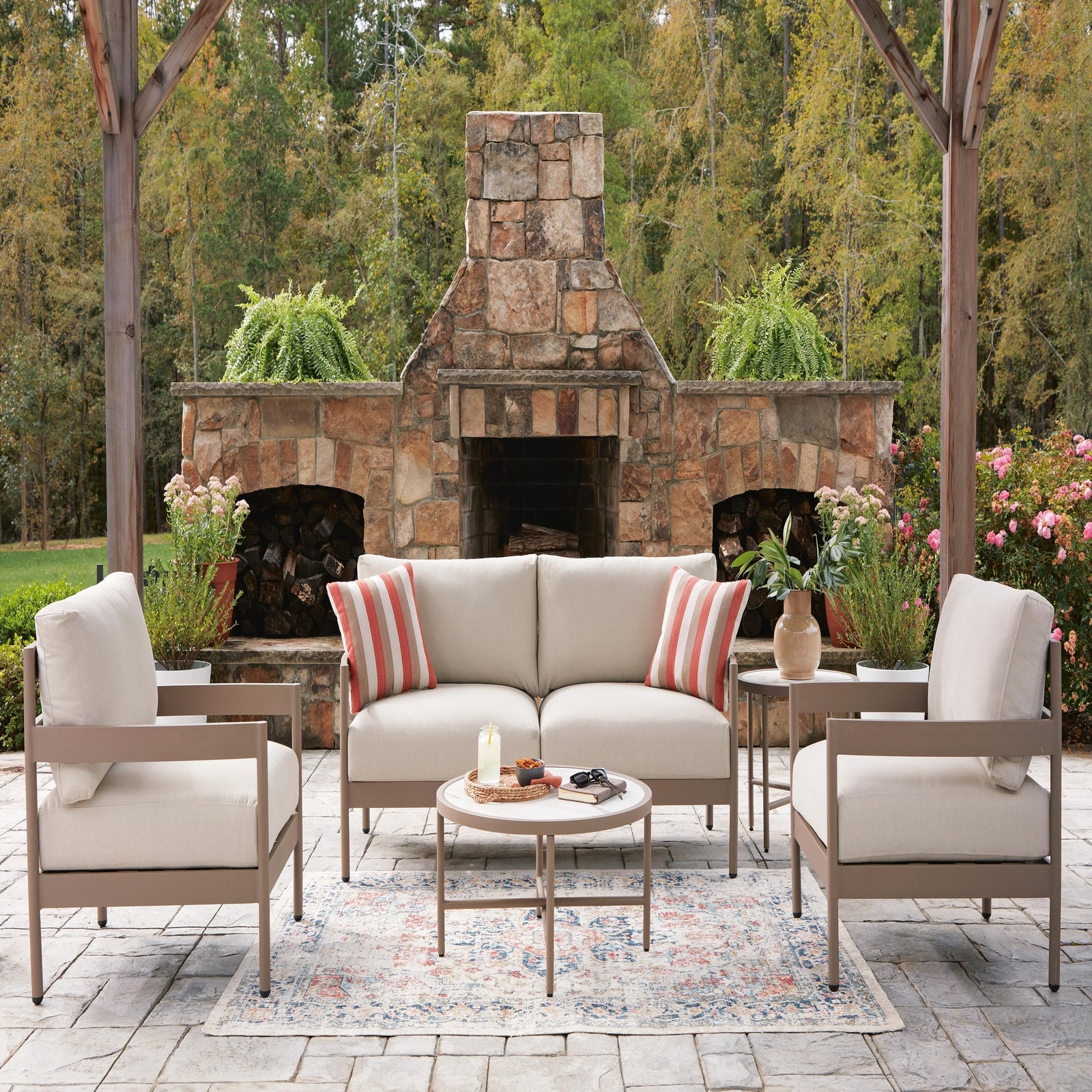 Bluff Trail Outdoor Love/Chairs/Tables Set (Set of 5) (PCP383-SI) - Image 4