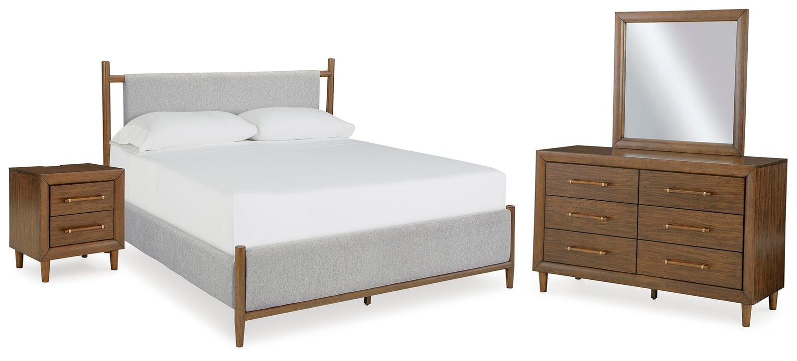 Lyncott Upholstered Bed, Dresser, Mirror and Nightstand - Brown (B615-SI) - Image 2