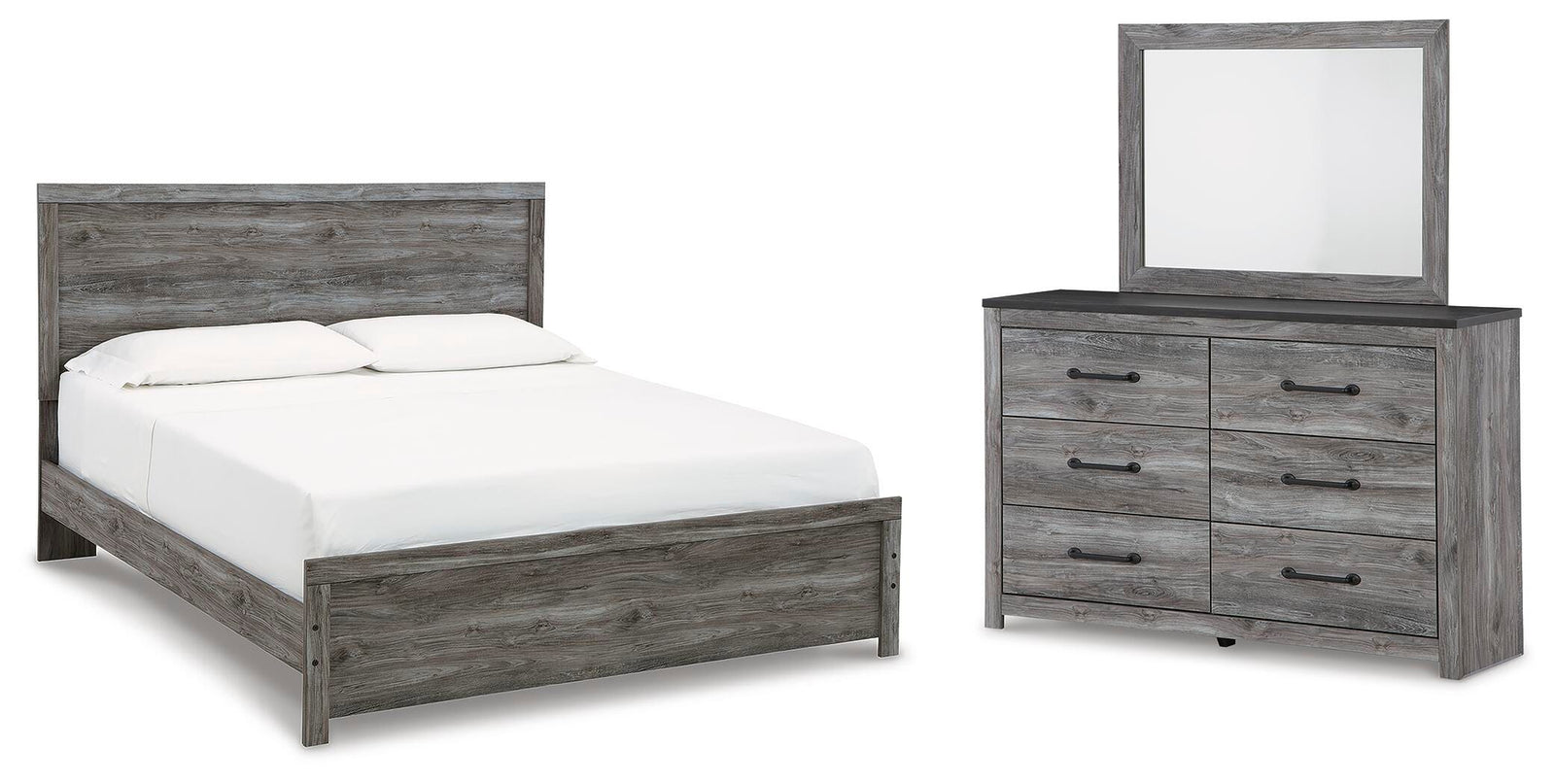 Bronyan Panel Bed, Dresser and Mirror - Dark Gray (B1290-SI)