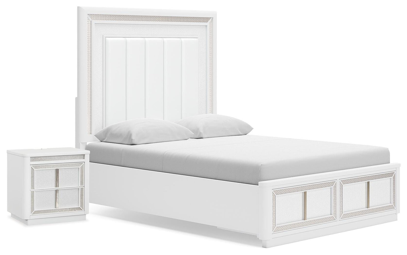 Chalanna Panel Storage Bed and Nightstand - White (B822-SI)