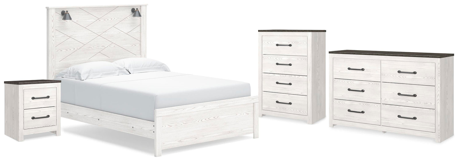 Gerridan Panel Bed, Dresser, Chest and Nightstand - White/Gray (B1190-SI)