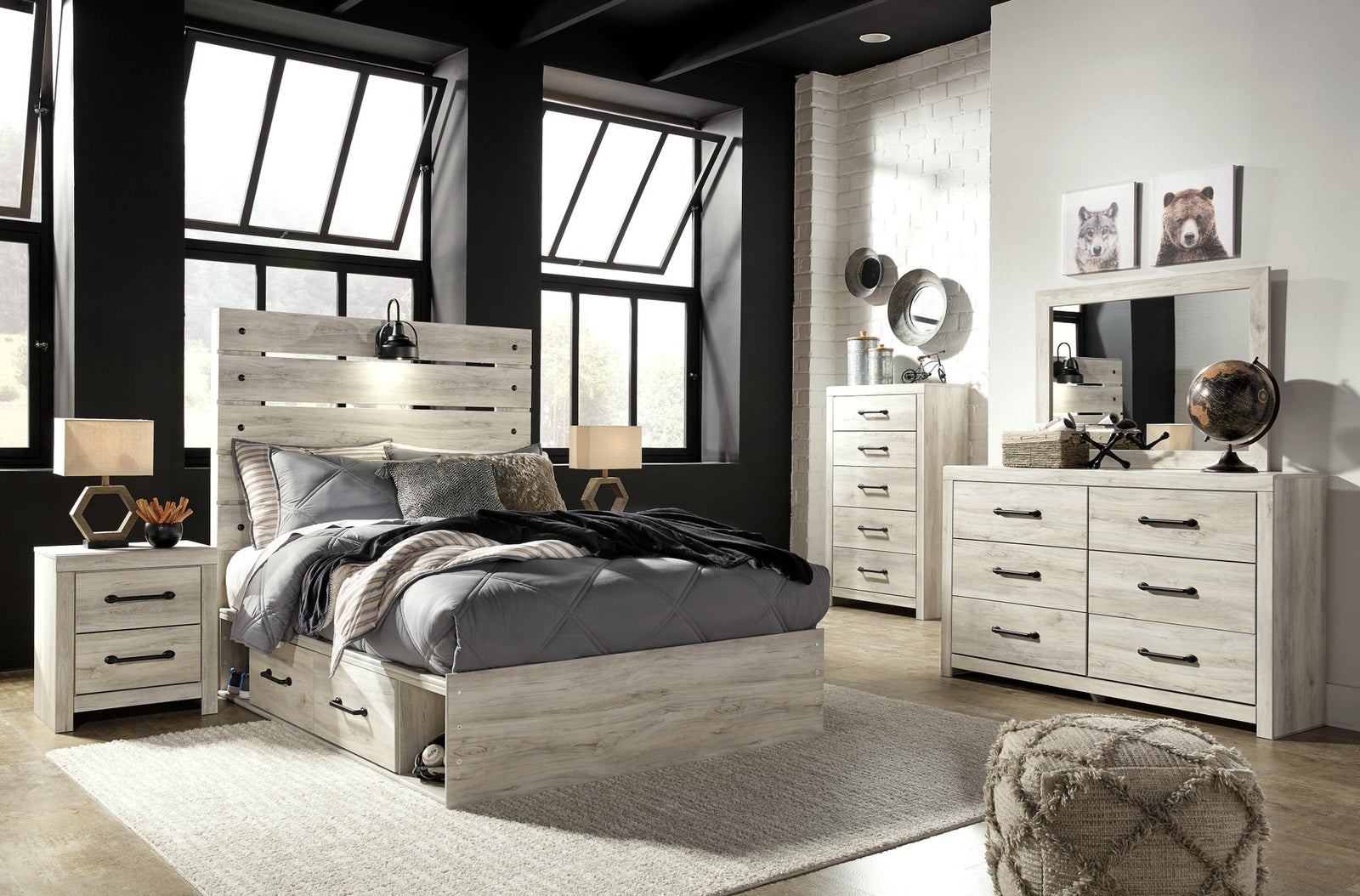 Cambeck Panel Bed with 2 Storage Drawers (Youth) - Whitewash (B192-SI) - Image 6