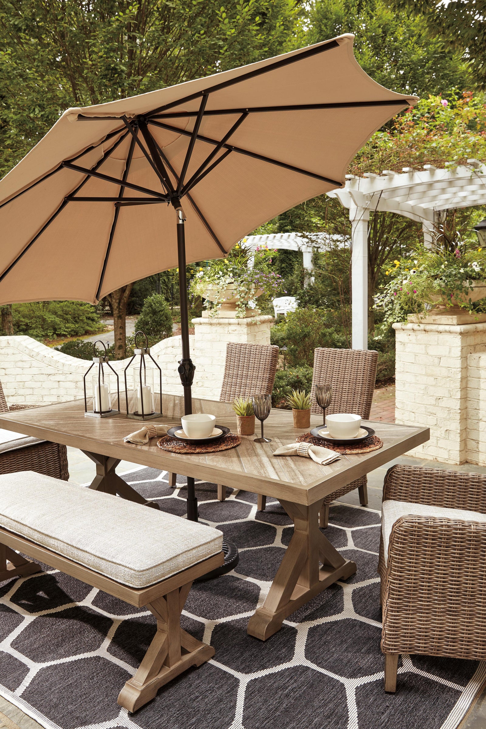 Beachcroft Outdoor Dining Table with 2 Chairs and 2 Benches (P791-SI) - Image 7