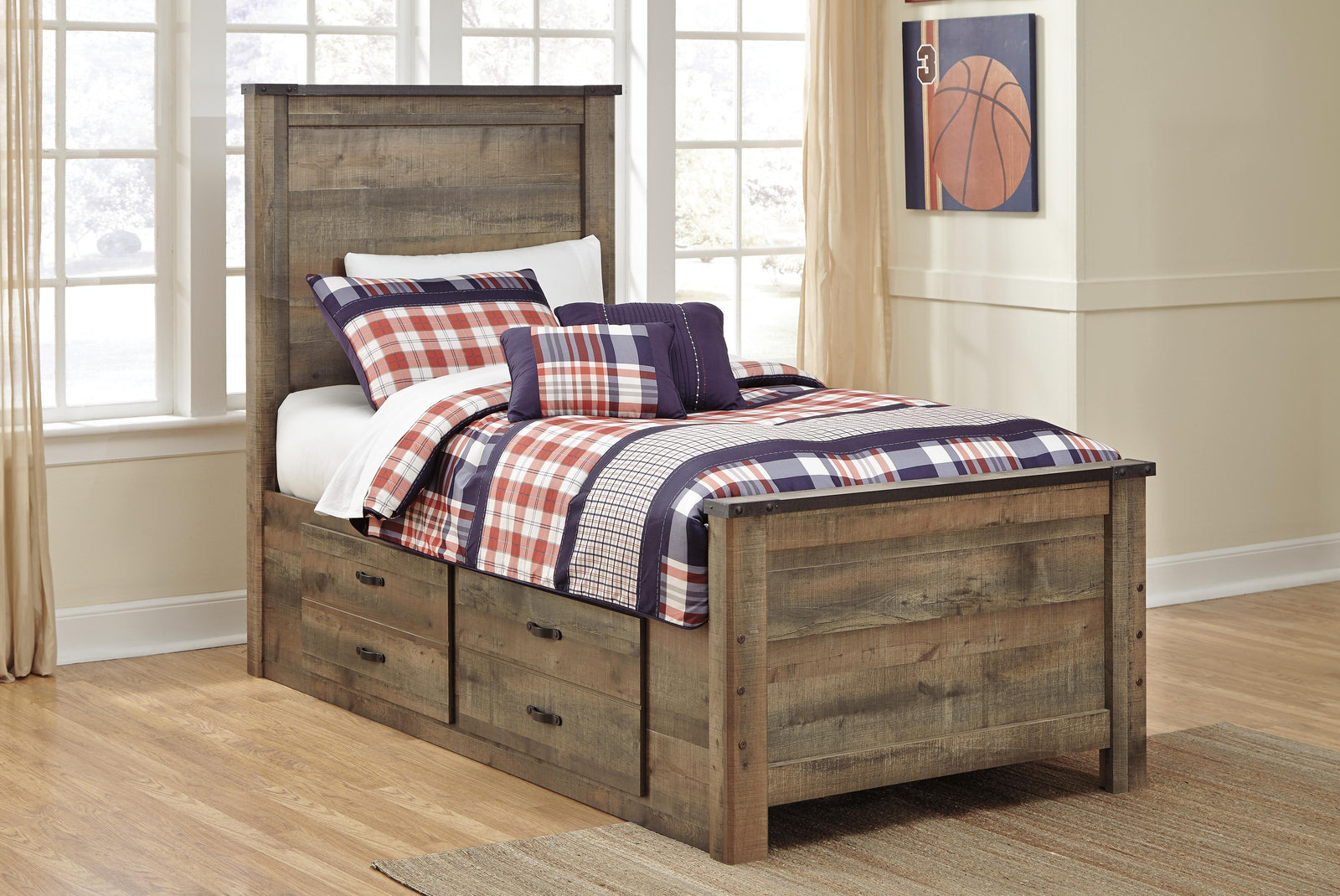 Trinell Panel Bed with 2 Storage Drawers (Youth) - Brown (B446-SI) - Image 2