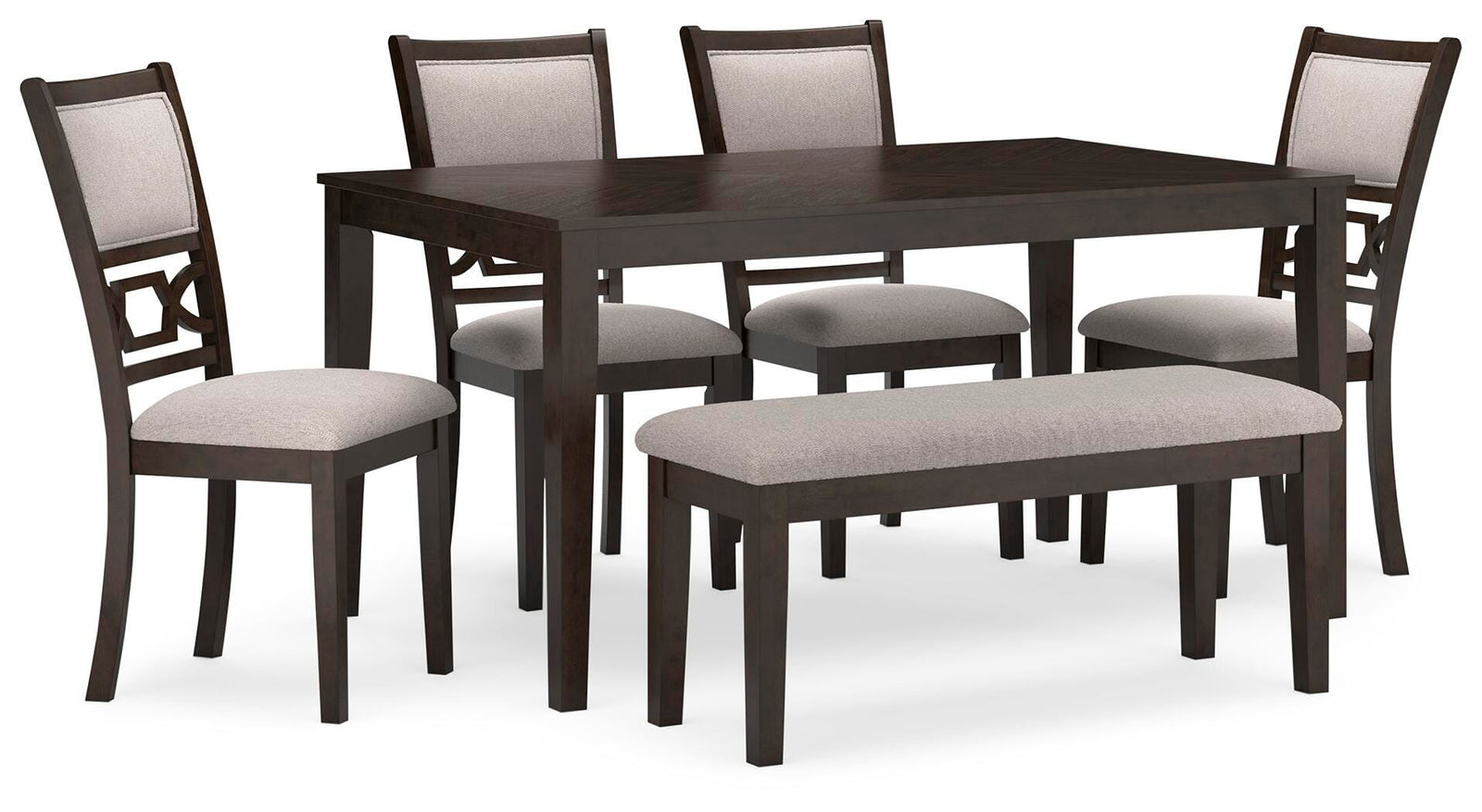 Langwest Dining Table and 4 Chairs and Bench (Set of 6) (D422-SI)