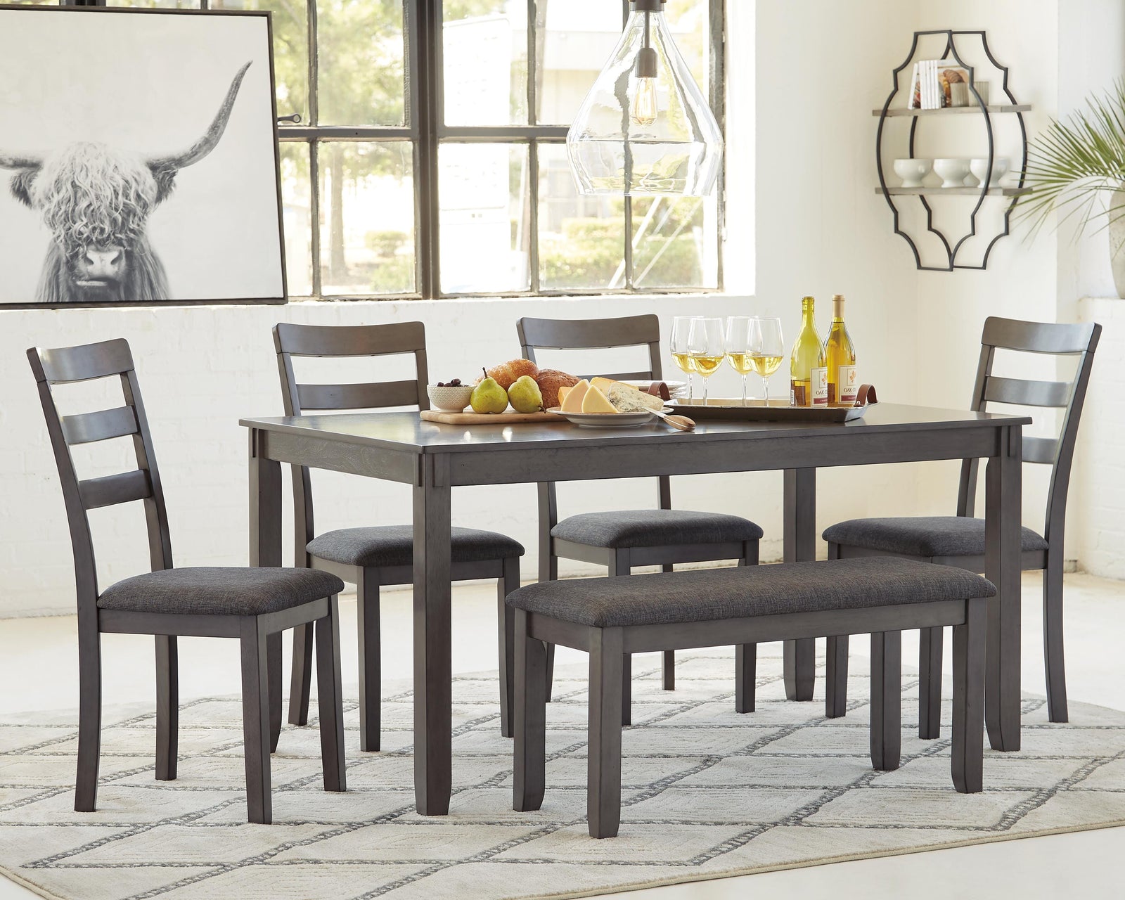 Bridson Dining Table and Chairs with Bench (Set of 6) (D383-SI) - Image 3