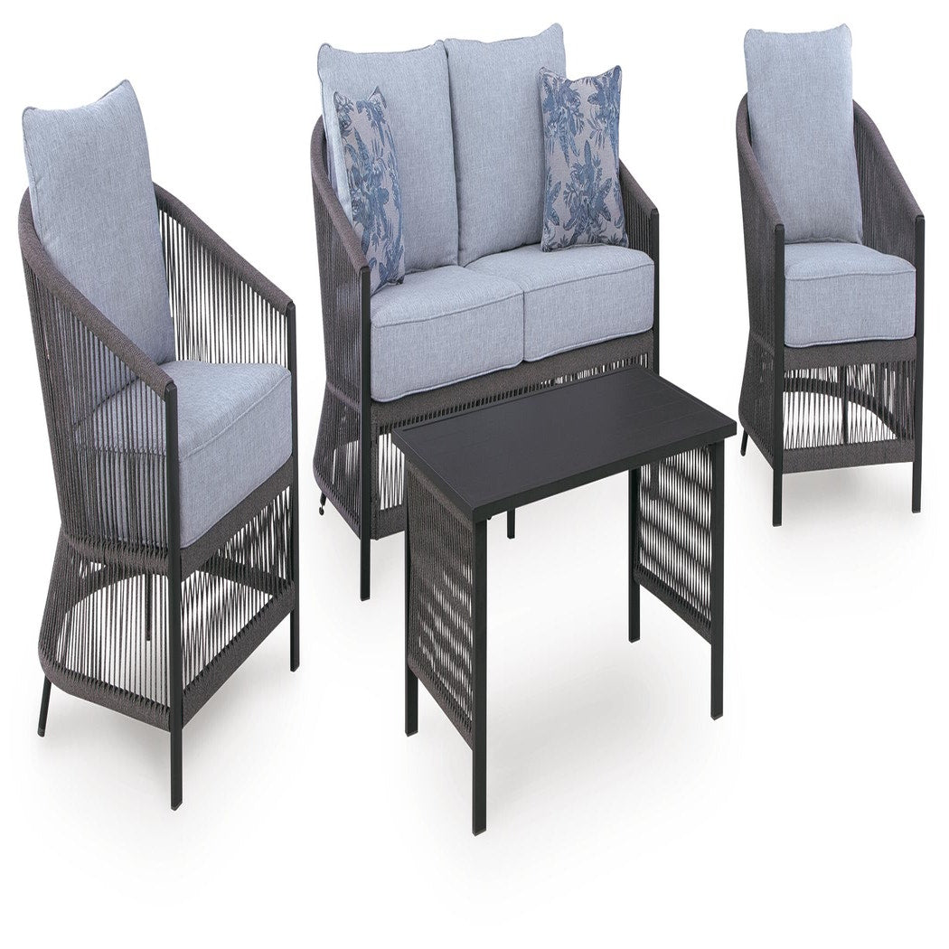 Bridges Beach Outdoor Love/Chairs/Table Set (Set of 4) (PCP391-SI) - Image 2