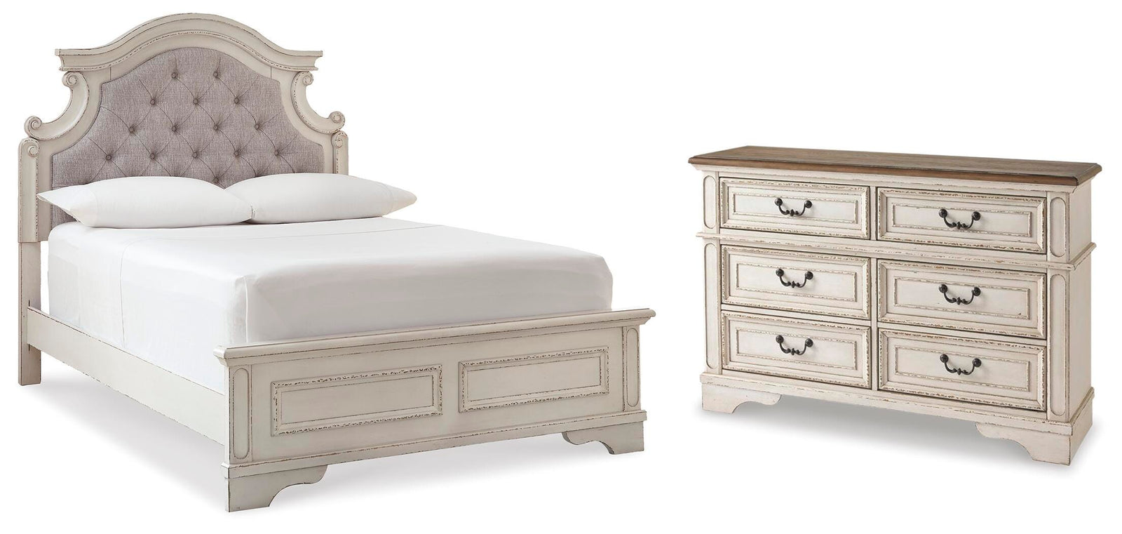 Realyn Upholstered Panel Bed with Dresser - Two-tone (B743-SI)