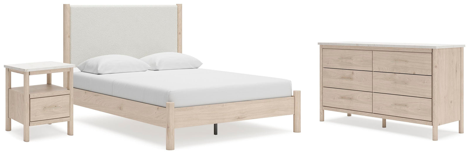 Cadmori Upholstered Panel Bed, Dresser and Nightstand - Two-tone (B2615-SI)
