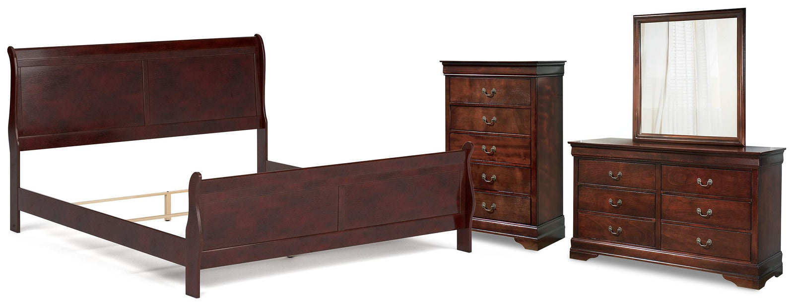 Alisdair Sleigh Bed, Dresser, Mirror and Chest - Reddish Brown (B376-SI)