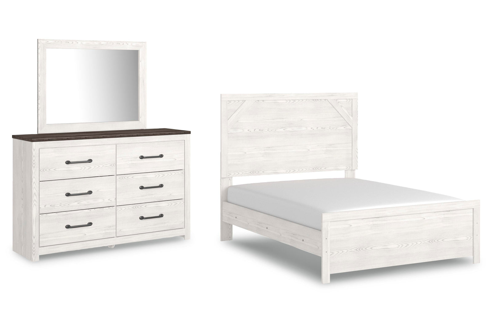 Gerridan Panel Bed with Dresser and Mirror - White/Gray (B1190-SI)