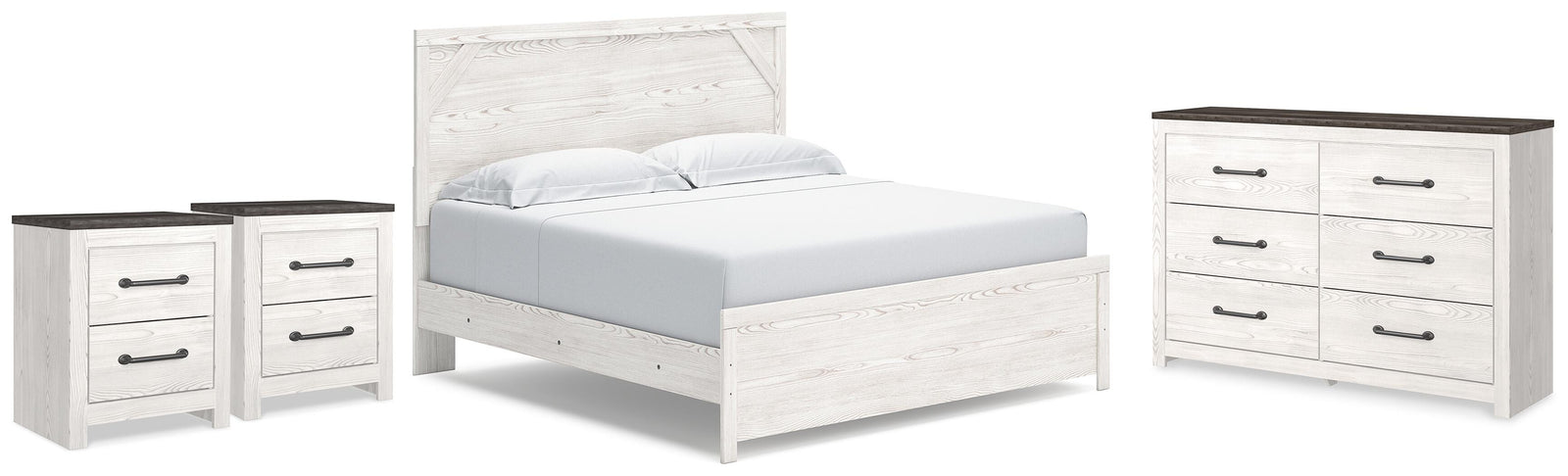 Gerridan Panel Bed, Dresser and 2 Nightstands - White/Gray (B1190-SI)