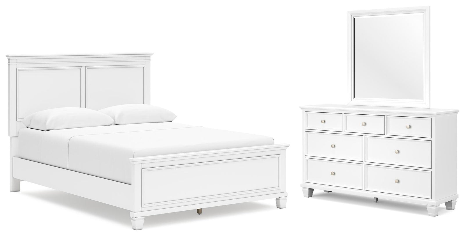 Fortman Panel Bed, Dresser and Mirror - White (B680-SI)