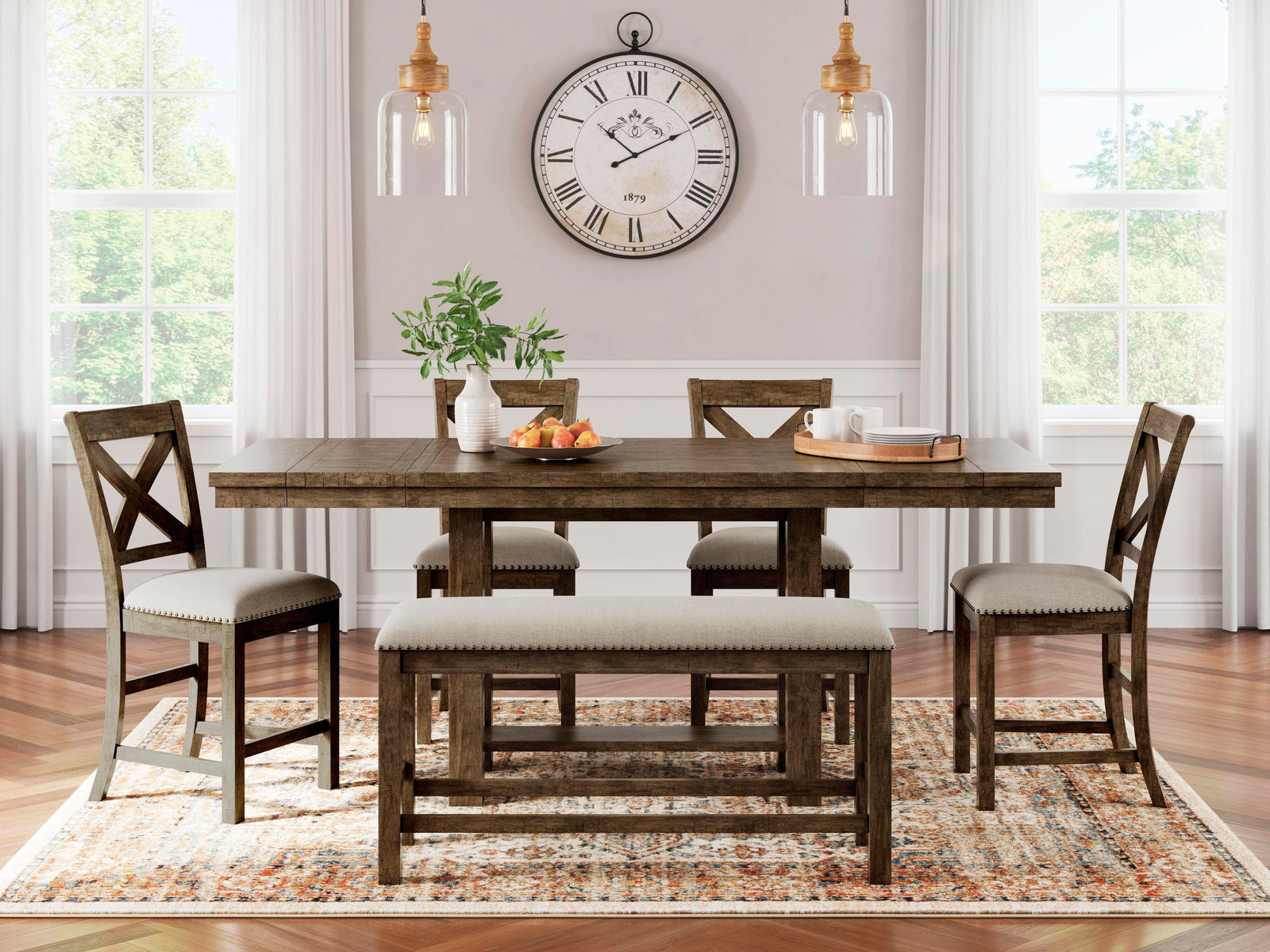 Moriville Counter Height Dining Table with 4 Barstools and Bench (D631-SI) - Image 6