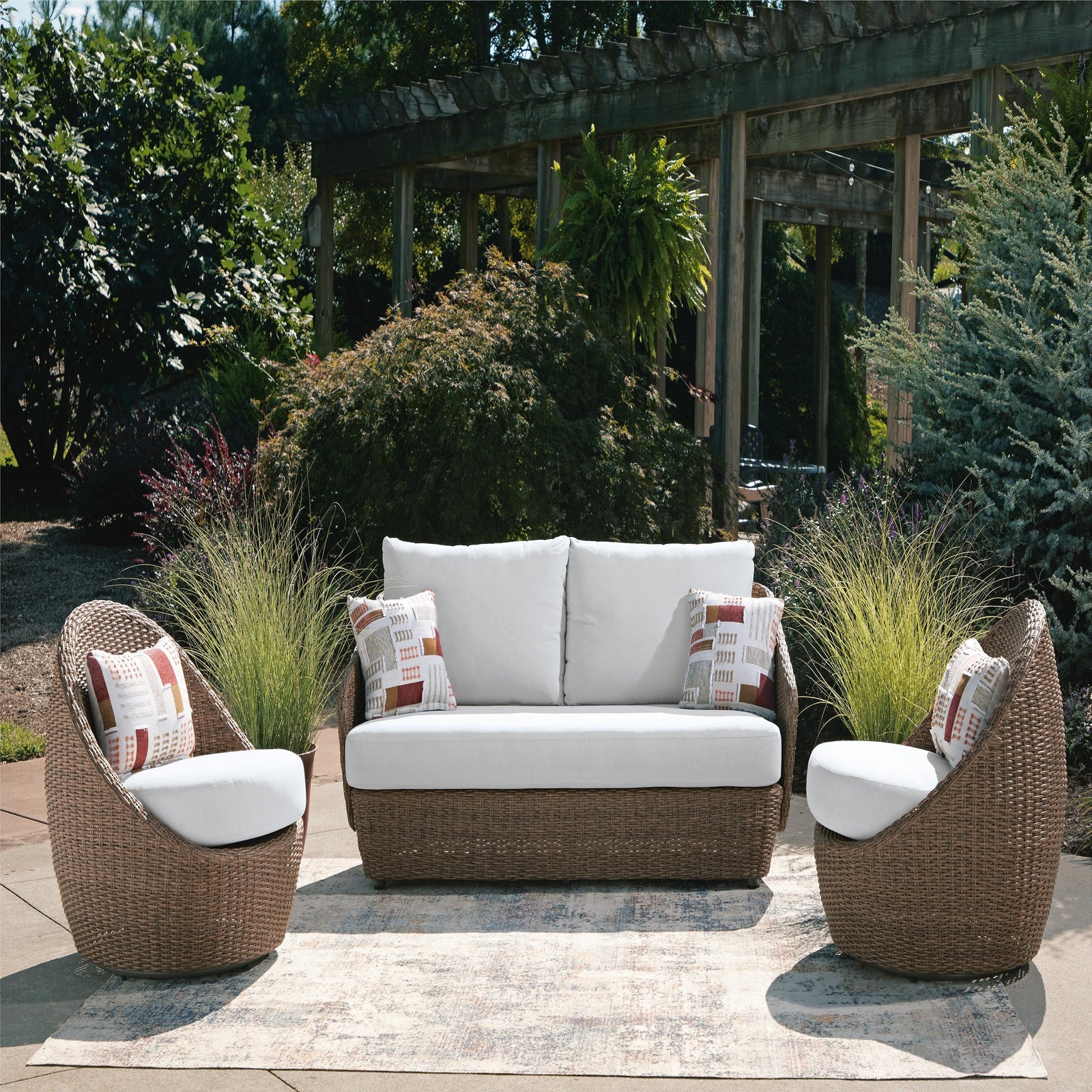 Double Point Outdoor Loveseat/2 Swivel Chairs (Set of 3) (PCP503-SI) - Image 7