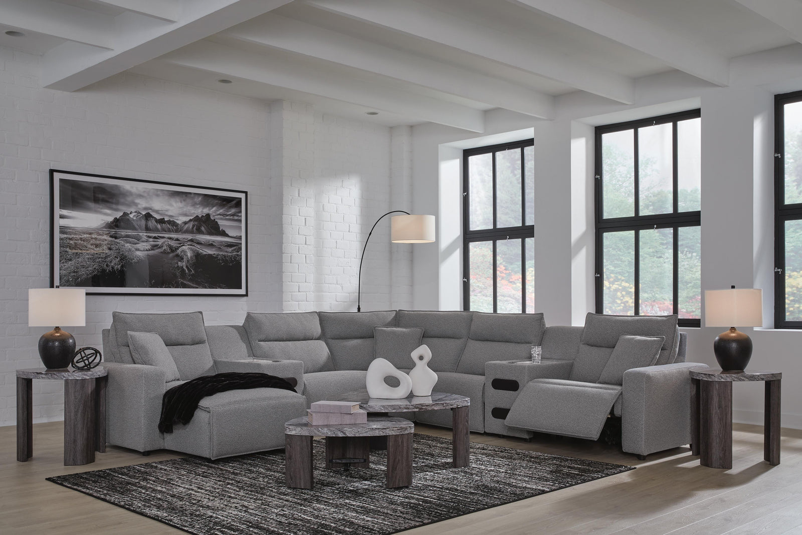 Modmax II 7-Piece Power Reclining Sectional with Chaise and Audio Consoles (65906-SI) - Image 3