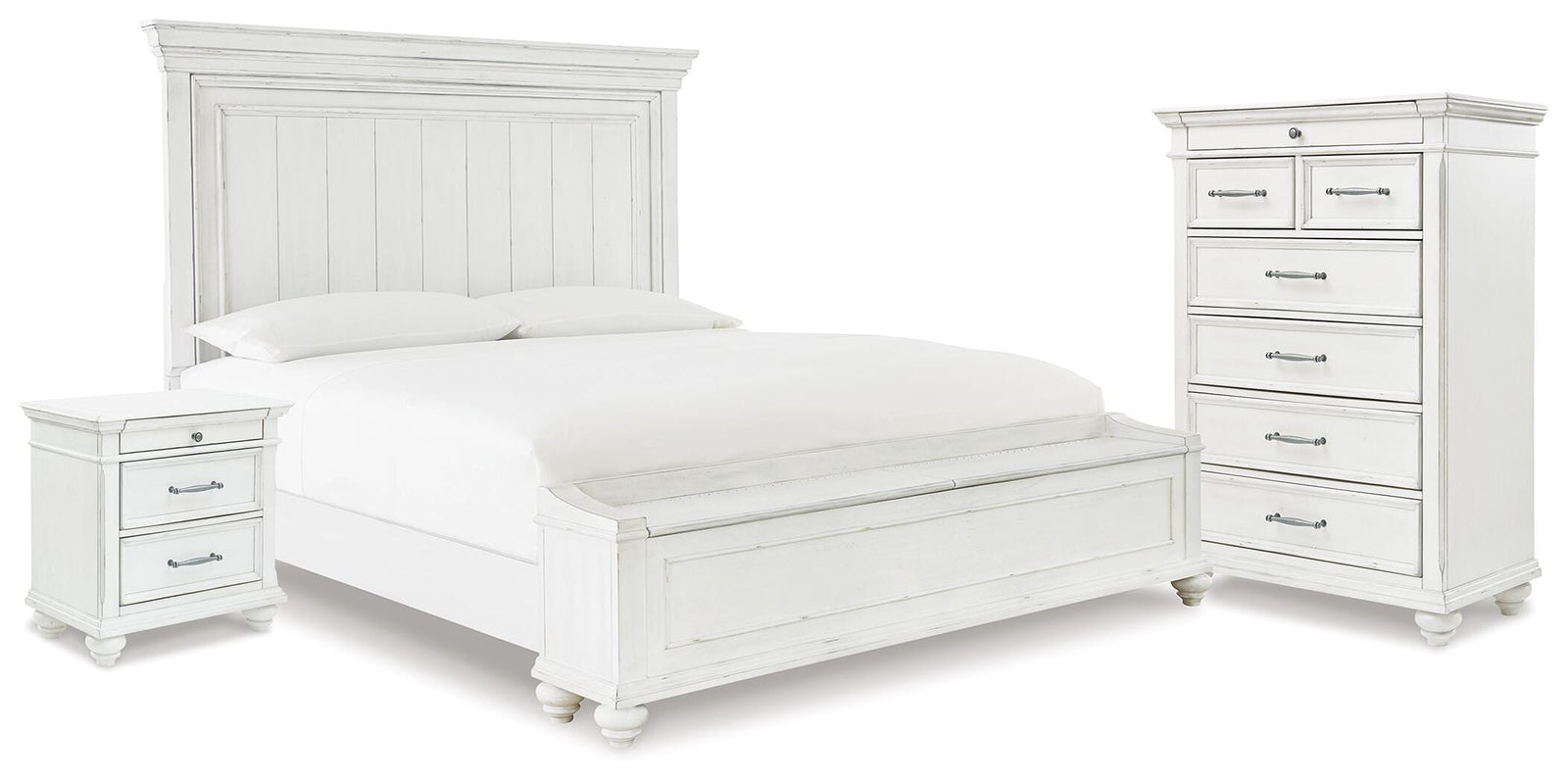 Kanwyn Panel Storage Bed, Chest and Nightstand - Whitewash (B777-SI)