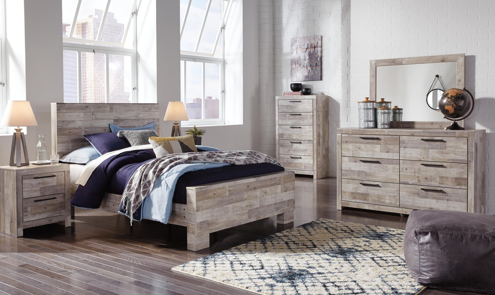 Effie Panel Bed (Youth) - Whitewash (B255-SI) - Image 3