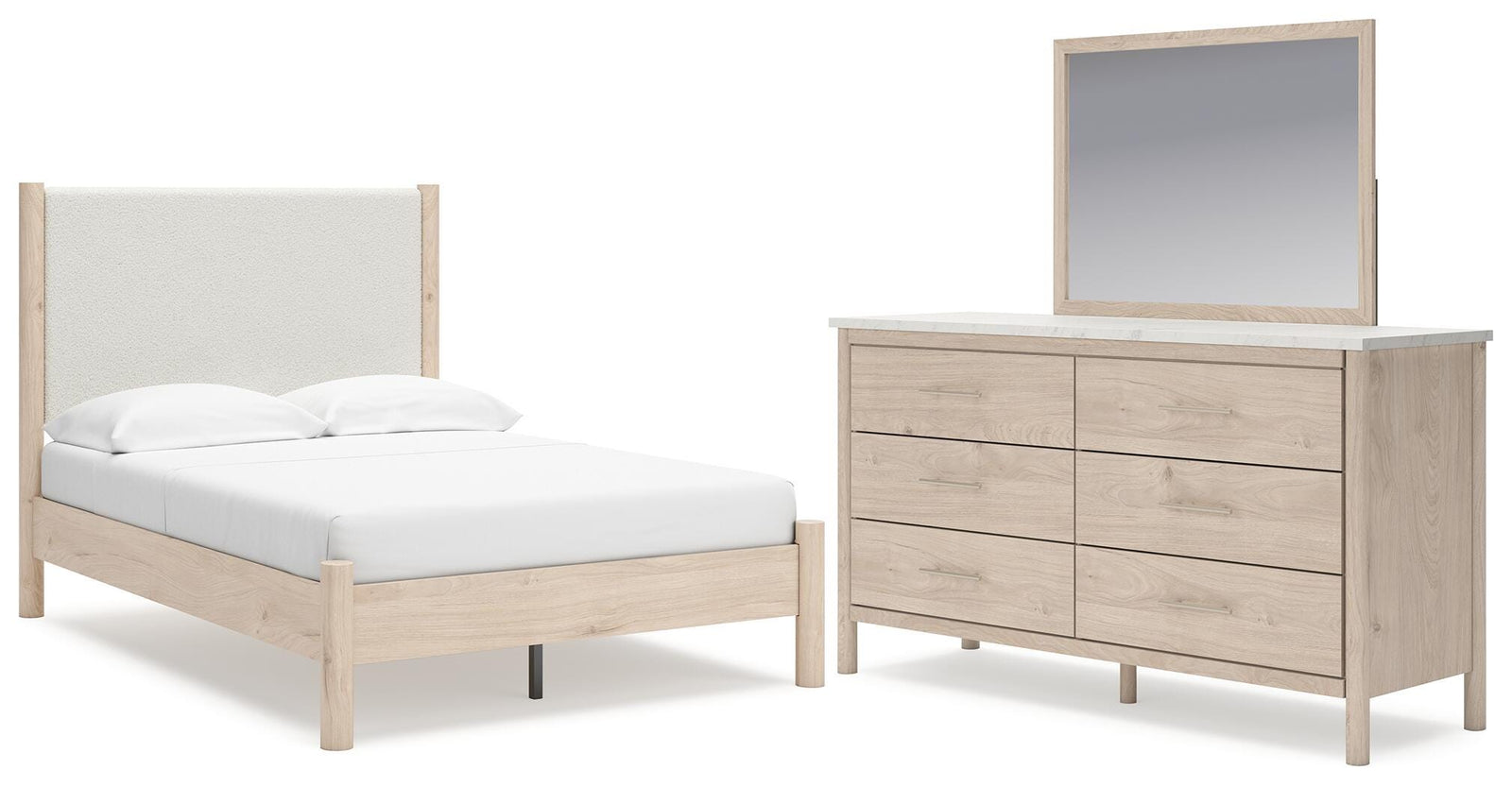 Cadmori Upholstered Panel Bed, Dresser and Mirror (B2615-SI)