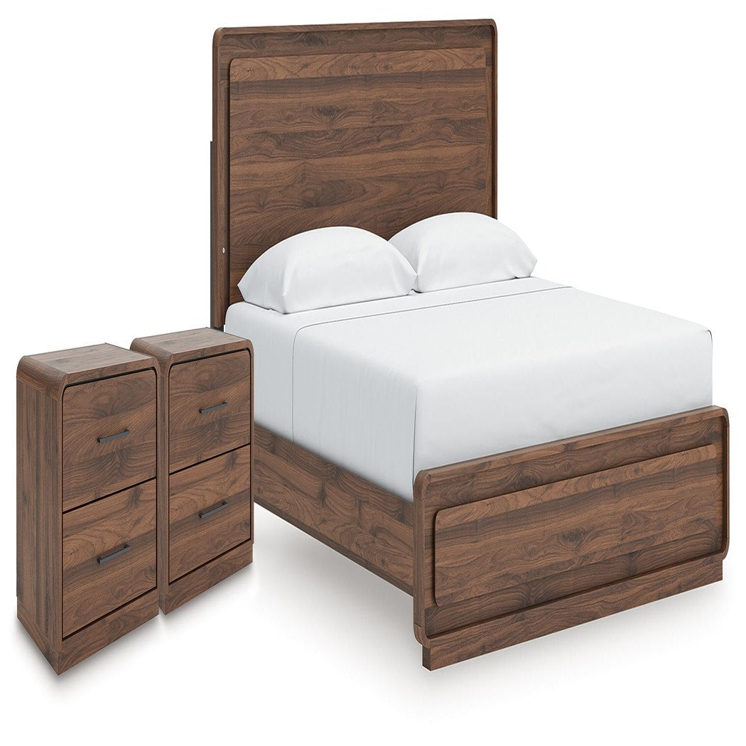 Fortlorn King Panel Bed and 2 Nightstands (PCB386-SI)