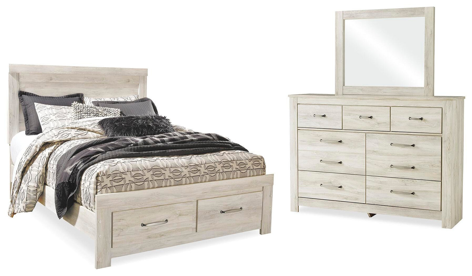 Bellaby Panel Storage Bed, Dresser and Mirror - Whitewash (B331-SI)