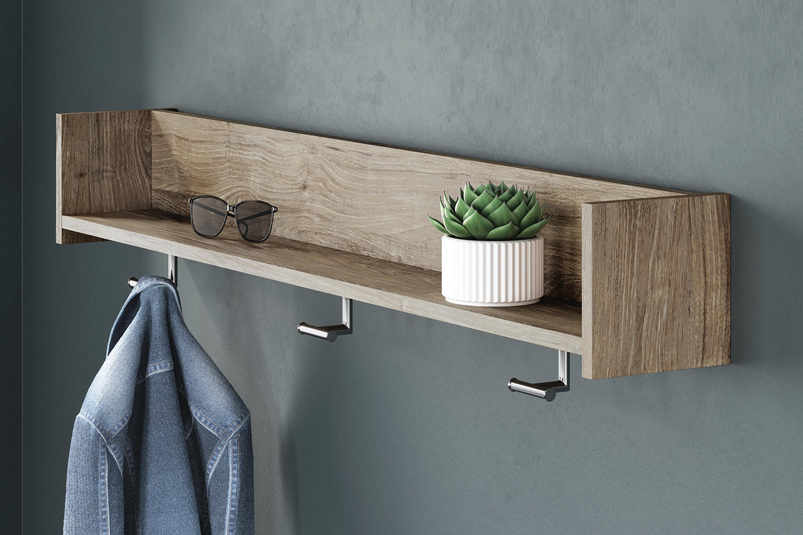 Oliah Wall Mounted Coat Rack with Shelf (EA2270-SI) - Image 3