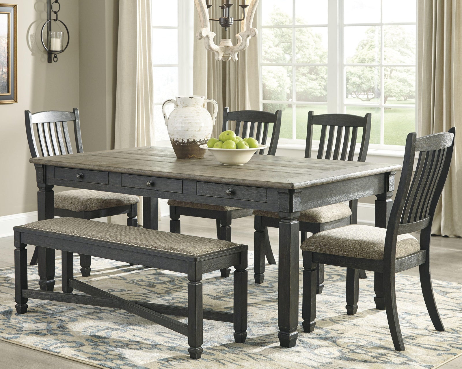 Tyler Creek Dining Table, 4 Chairs and Bench (D736-SI) - Image 2