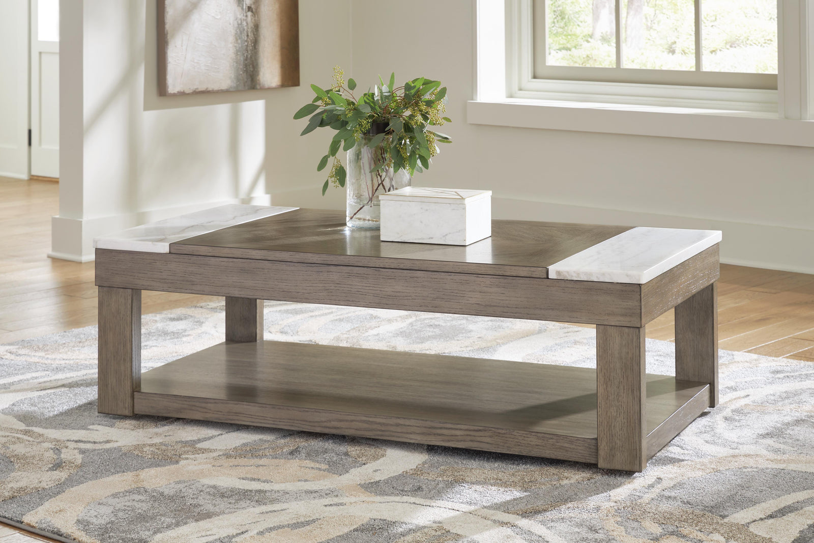 Loyaska Lift-Top Coffee Table - Grayish Brown/White (T854-SI) - Image 5