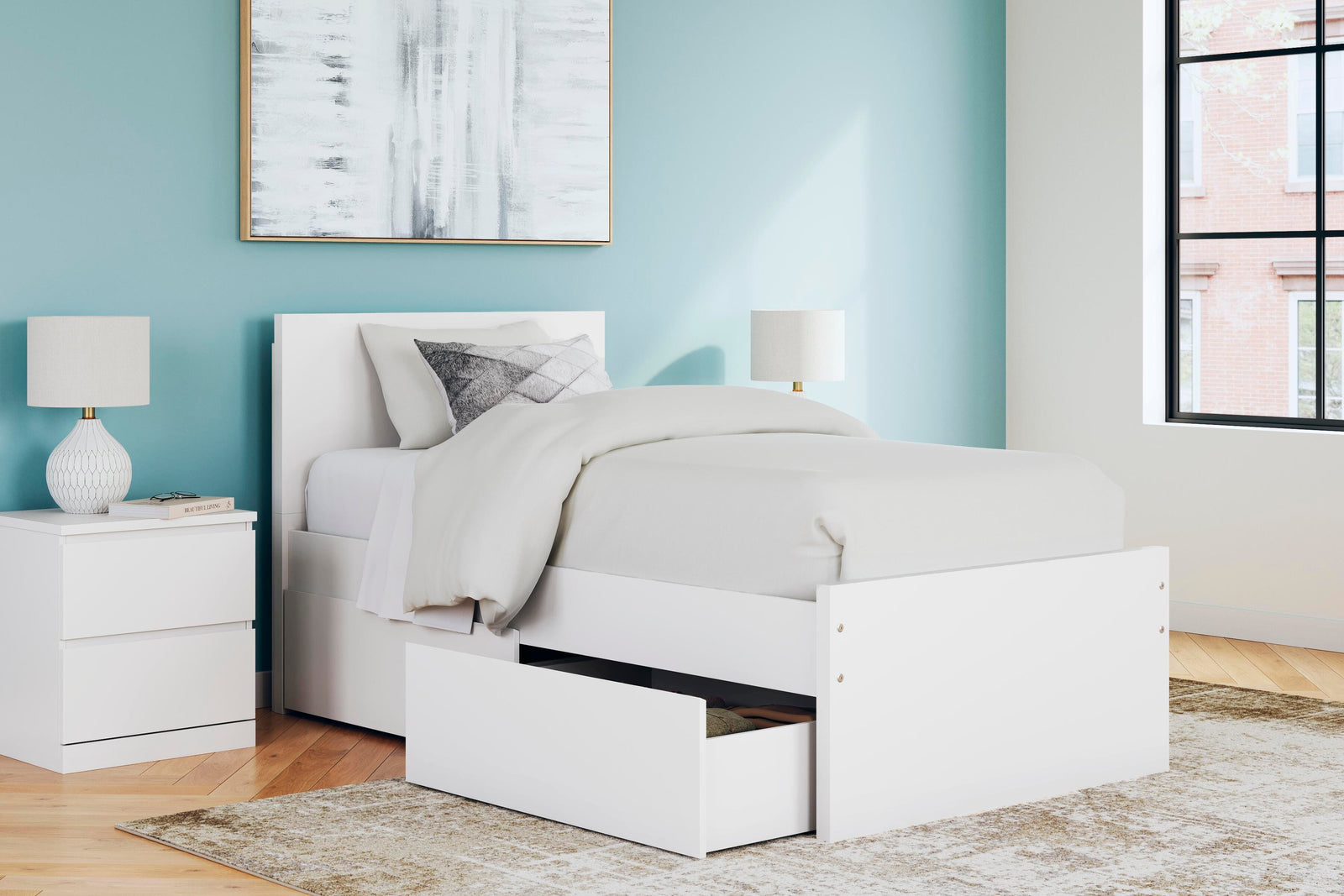 Onita Panel Platform Bed with 1 Side Storage (Youth) - White (EB9630-SI) - Image 10