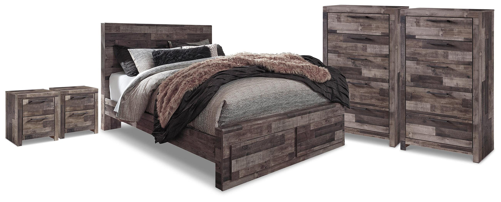 Derekson Storage Bed, 2 Chests and 2 Nightstands - Multi Gray (B200-SI)