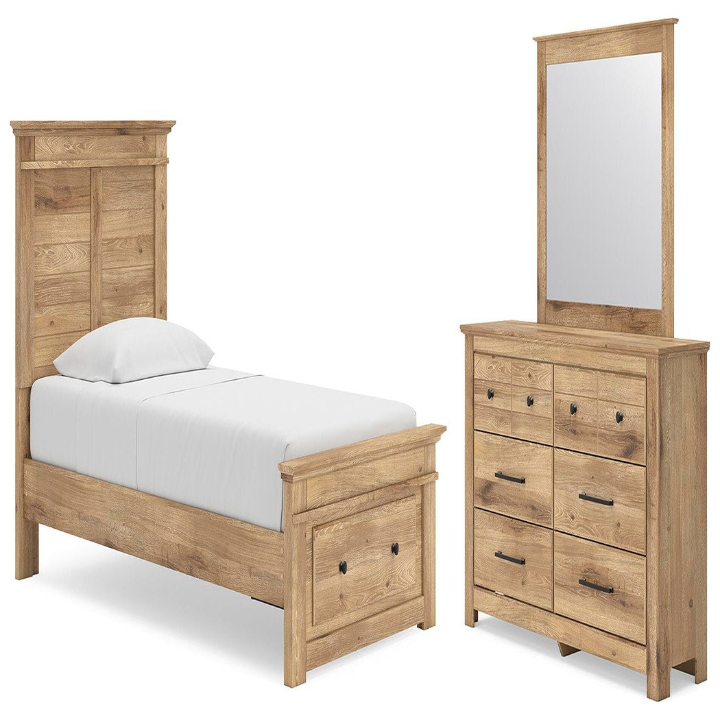 Makidern Twin Panel Storage Bed, Dresser and Mirror (PCB1170-SI)