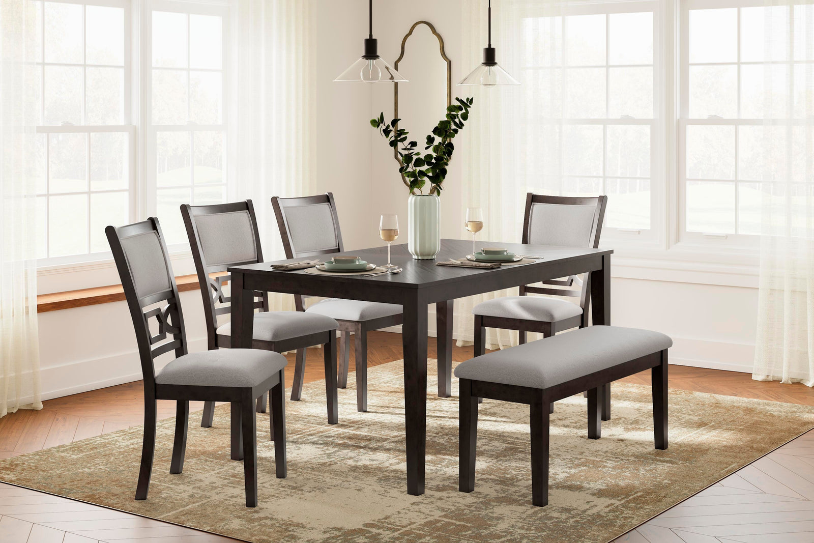 Langwest Dining Table and 4 Chairs and Bench (Set of 6) (D422-SI) - Image 3