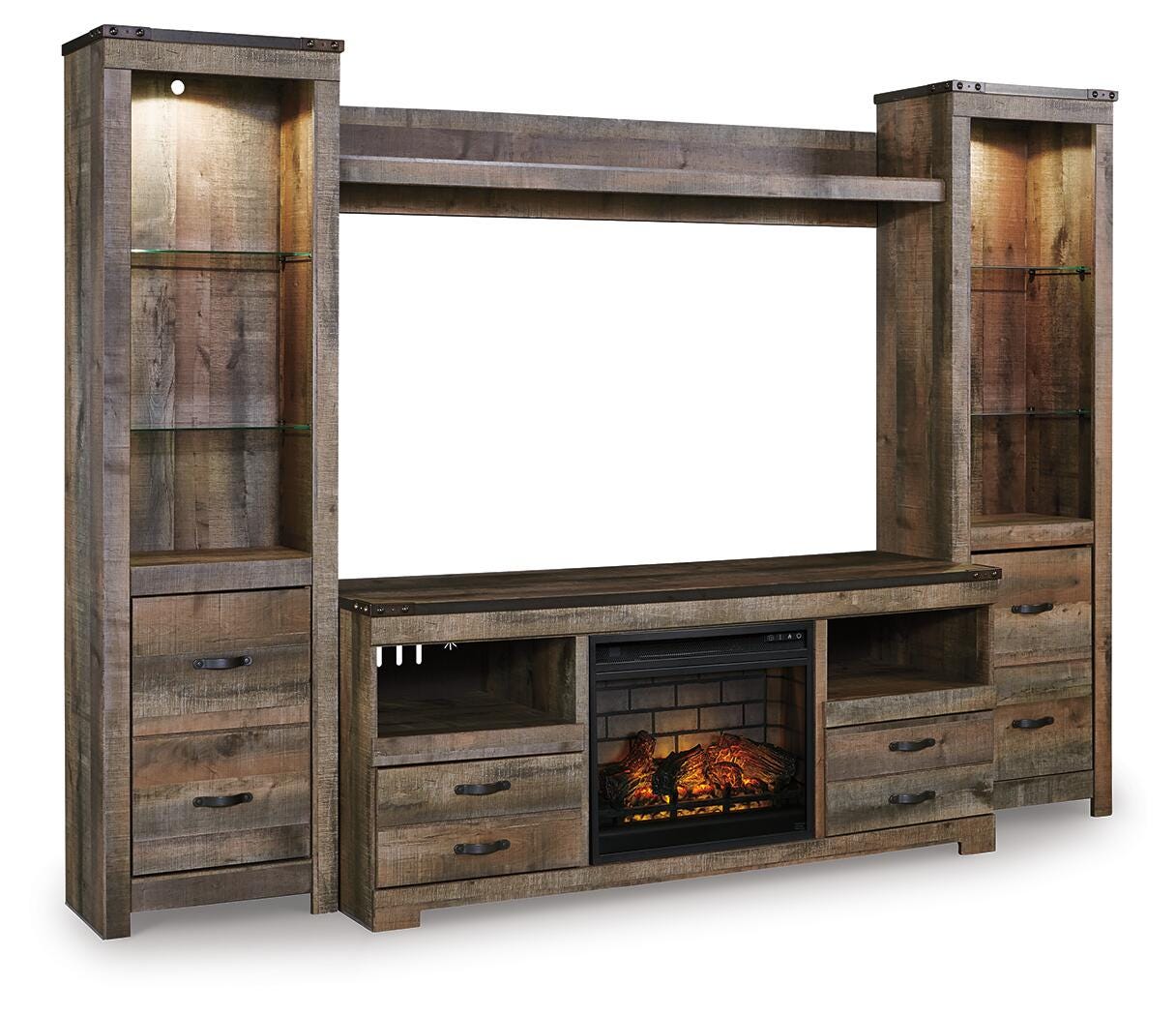 Trinell 4-Piece Entertainment Center with Electric Fireplace (W446-SI)