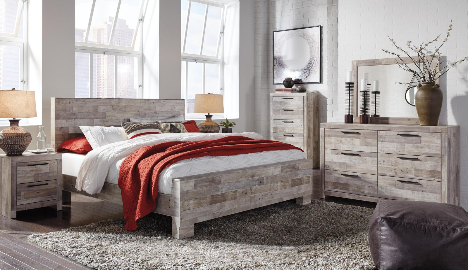 Effie Panel Bed - Whitewash (B255-SI) - Image 3