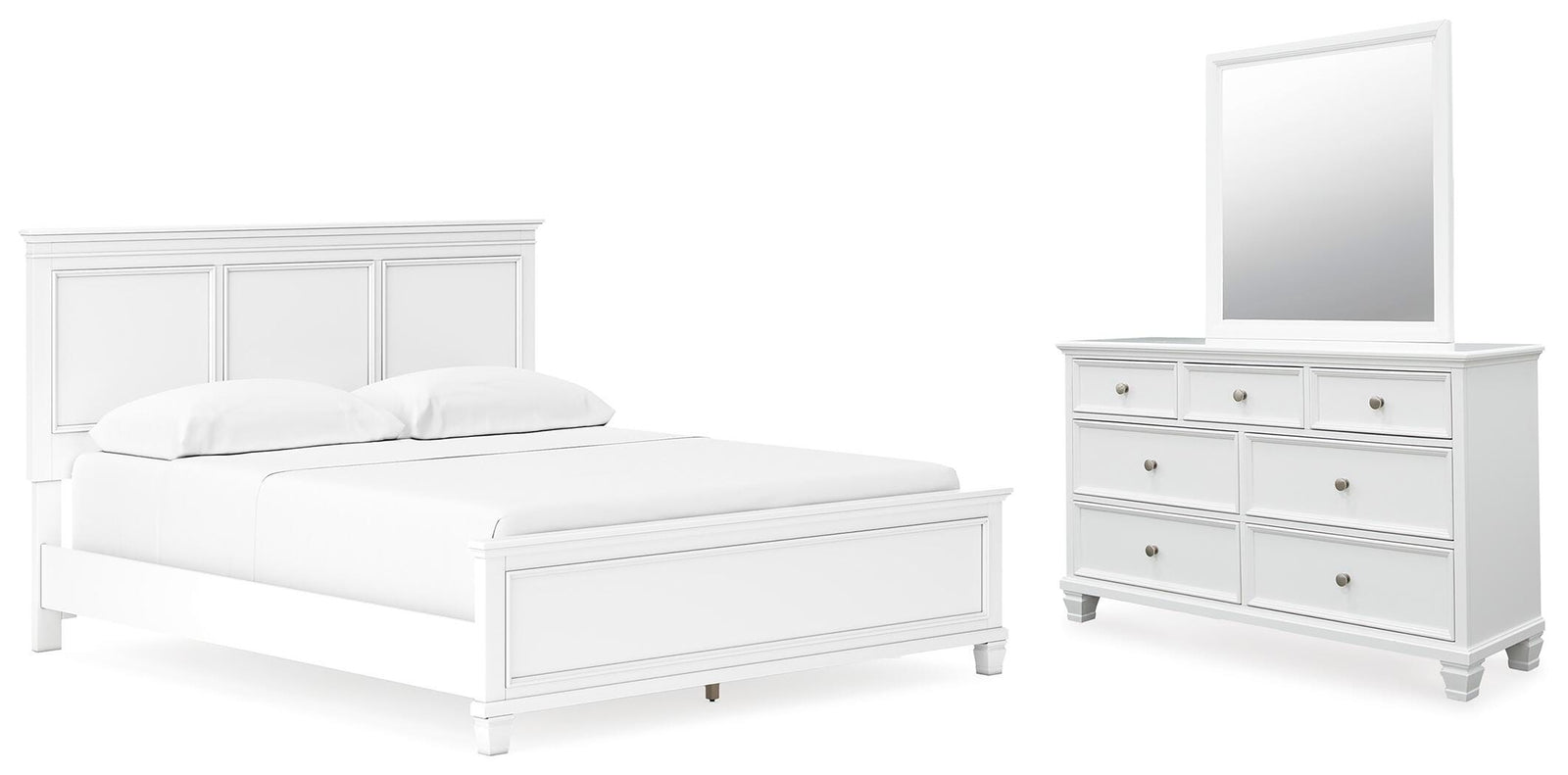 Fortman Panel Bed, Dresser and Mirror - White (B680-SI)