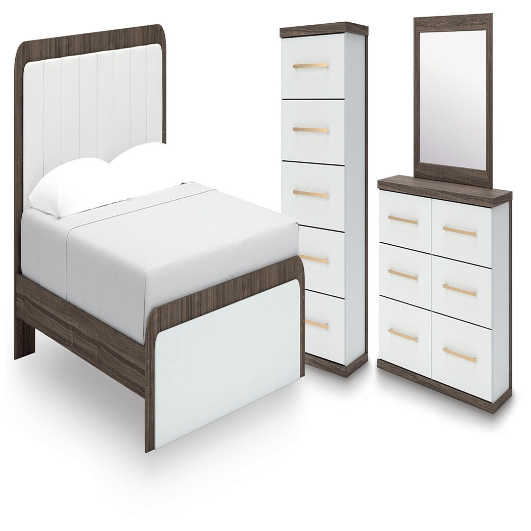 Kendanport King Upholstered Bed, Dresser, Mirror and Chest (PCB1108-SI)