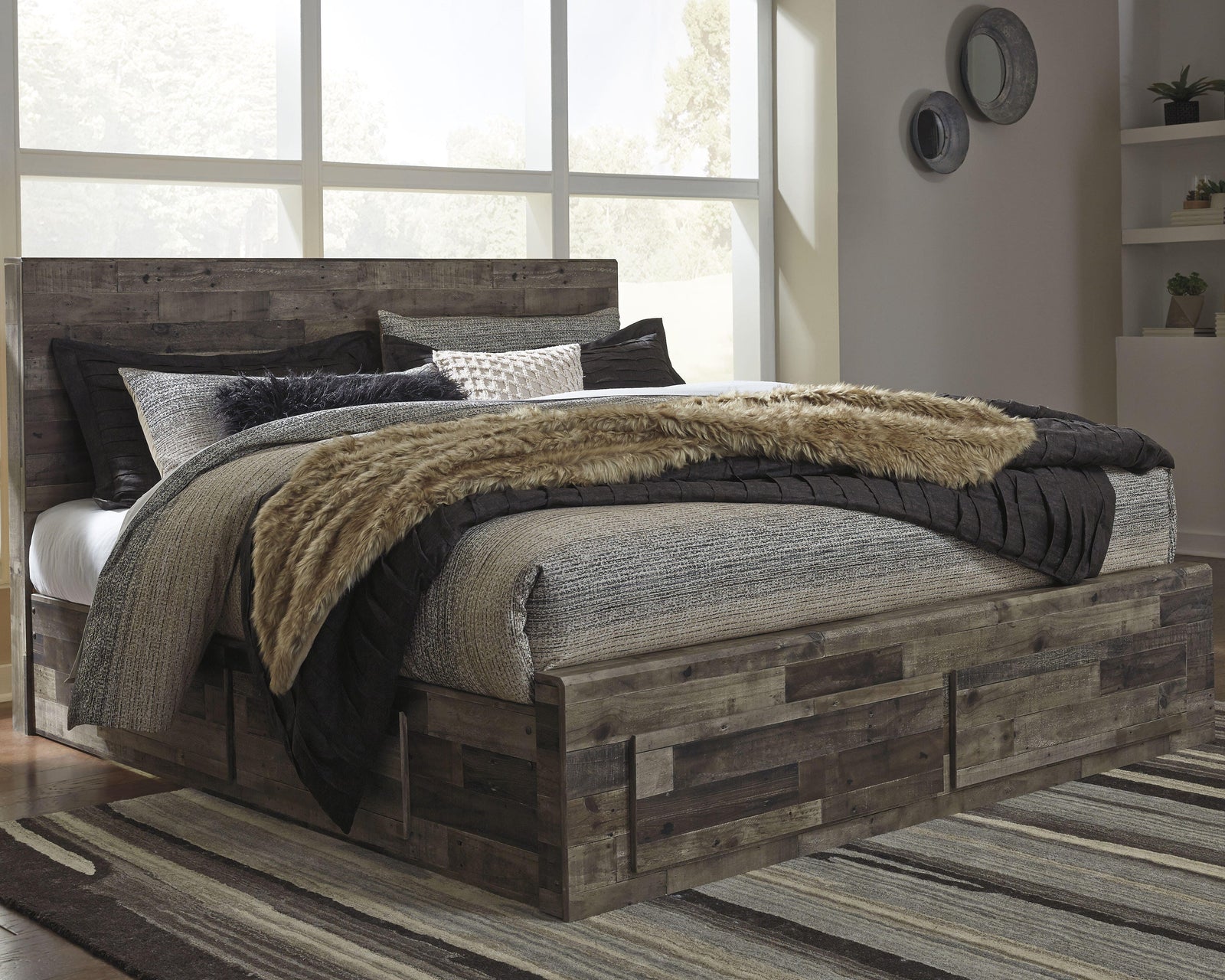 Derekson Panel Bed with 4 Storage Drawers - Multi Gray (B200-SI) - Image 2