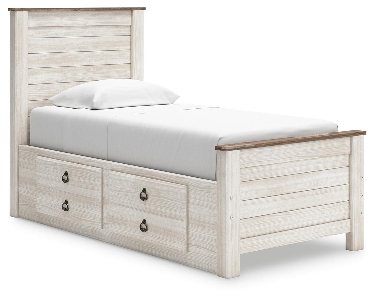 Willowton Panel Bed with 2 Storage Drawers (Youth) - Whitewash (B267-SI)