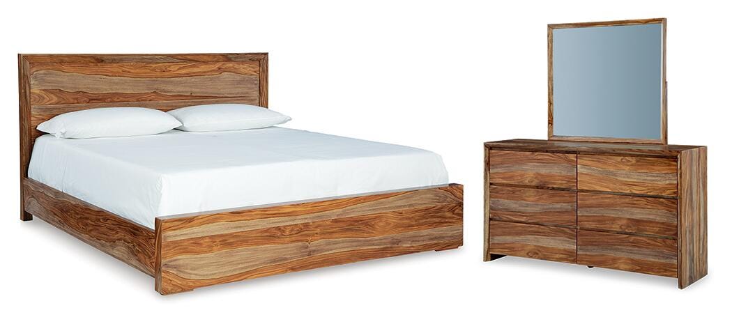 Dressonni Panel Bed, Dresser and Mirror - Brown (B790-SI)