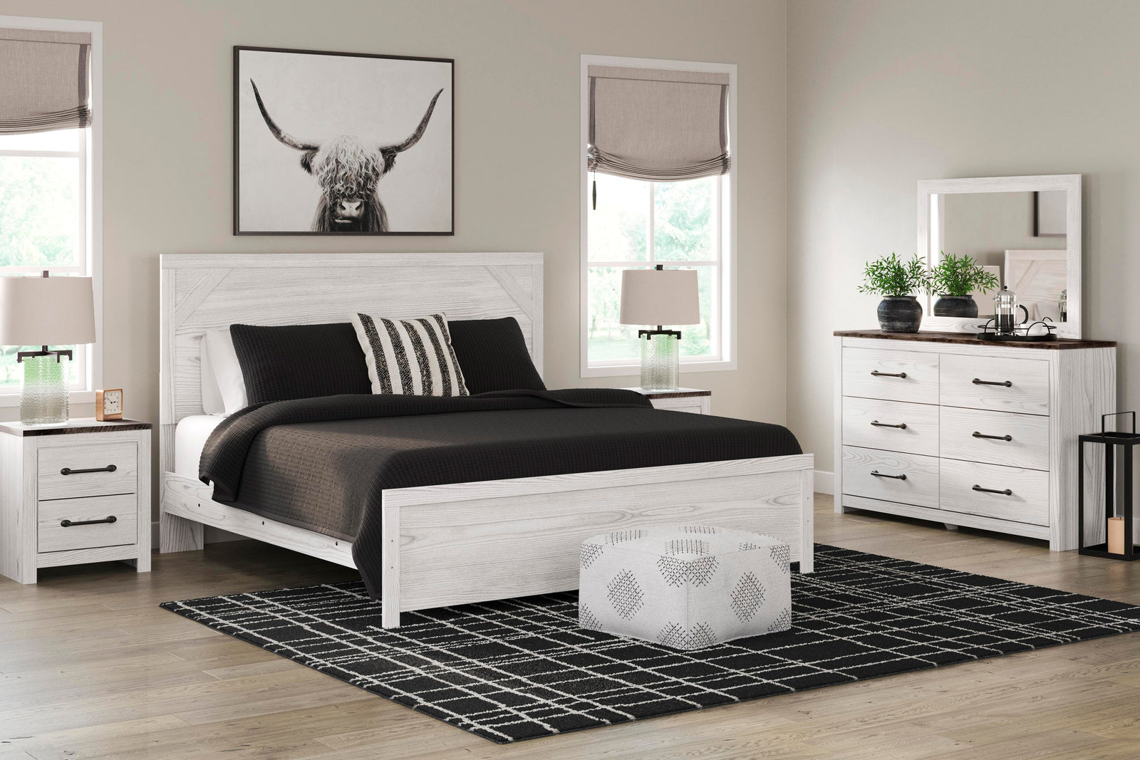 Gerridan Panel Bed, Dresser, Mirror and 2 Nightstands - White/Gray (B1190-SI) - Image 12