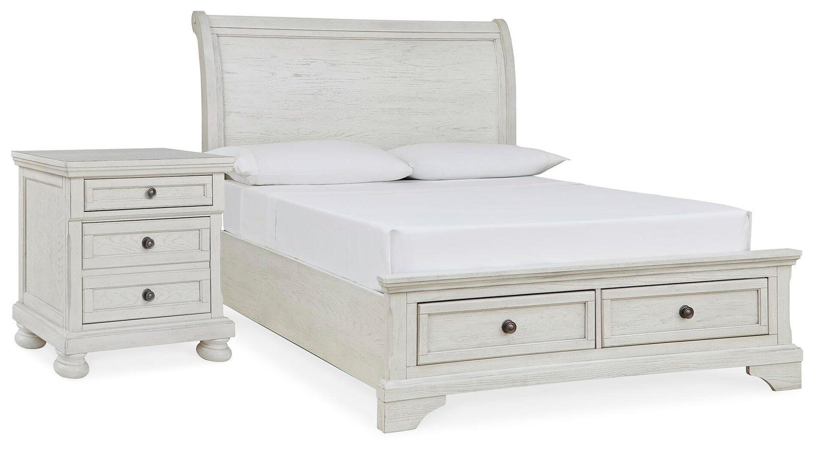 Robbinsdale Storage Bed and Nightstand - Antique White (B742-SI)