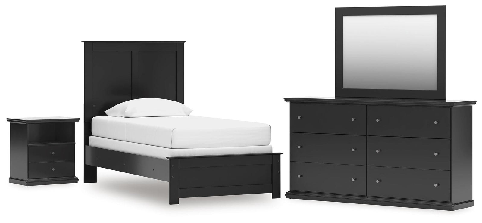 Maribel Panel Bed, Dresser, Mirror and Nightstand - Black (B138-SI)