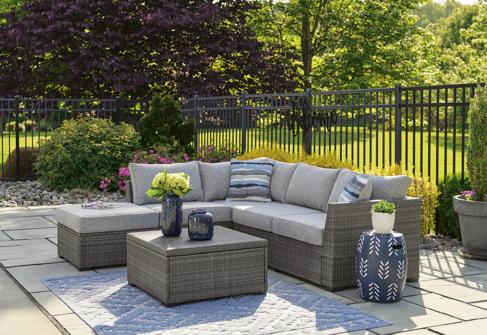 Petal Road Outdoor Loveseat Sectional/Ottoman/Table Set (Set of 4) (P297-SI) - Image 5